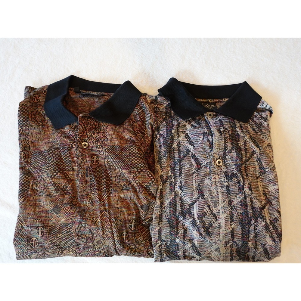 2 VTG Arturo Garibaldi Men XL Coogi Style LS Polo Shirt 90s Egyptian Mercerized